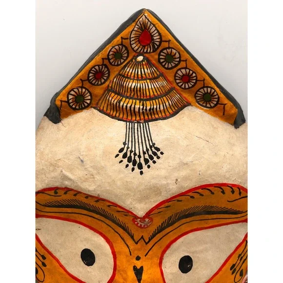 Vintage Paper Mache Mask Jagannath Handcrafted With Folk Art Design India - Picture 4 of 9
